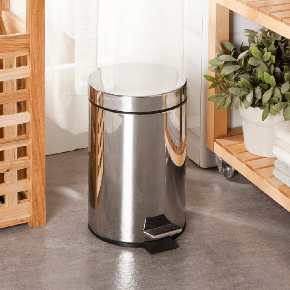 Lixeira Redonda 5 Litros Aço Inox Balde Cesto Removível Alça Pedal Para Banheiro Escritório Lavabo Cozinha Fraldas