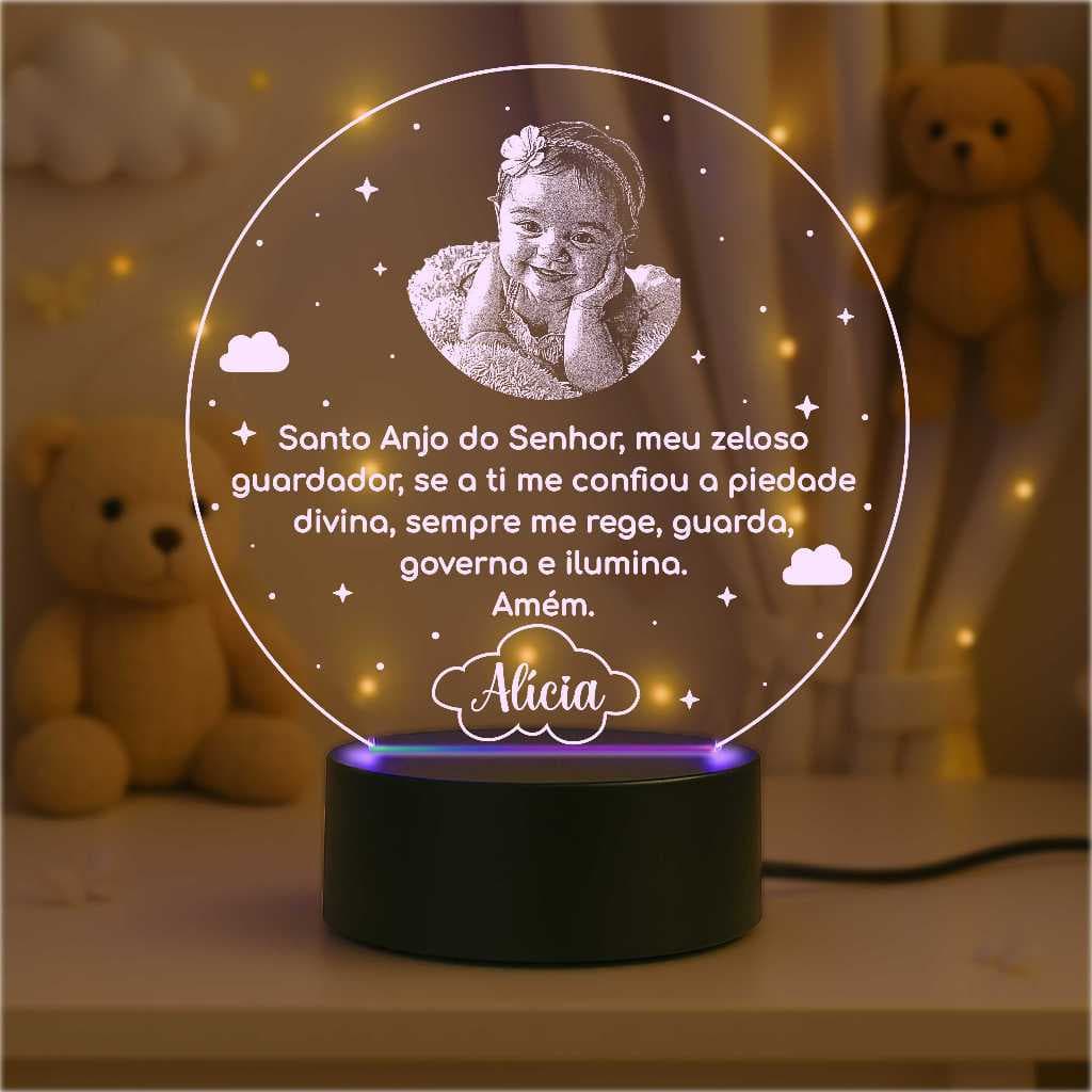 Luminária Oração LED 7 cores RGB Personalizada nome Criança, Proteção Divina, Anjo, Decoração, Bebê, Acrílico, religião