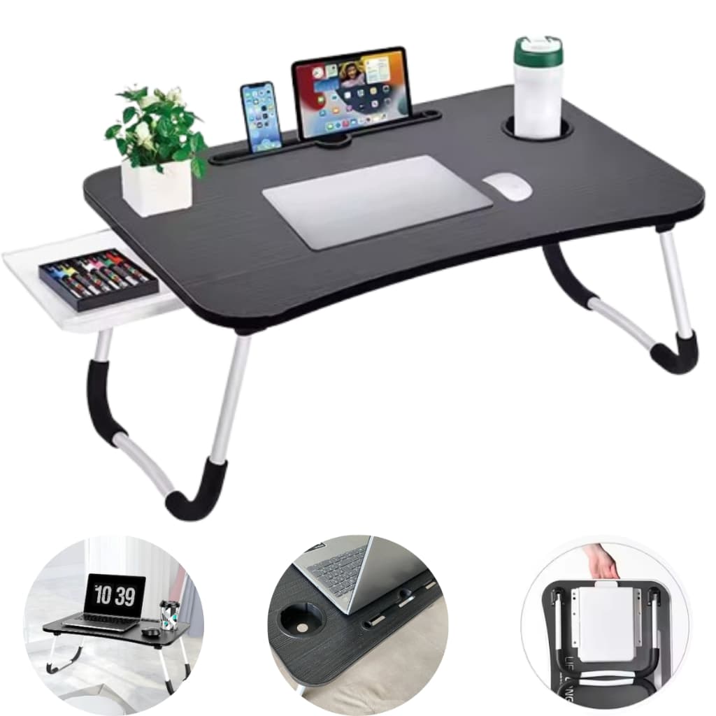 Mesa Suporte Dobrável Portátil Para Notebook Cama Laptop Antideslizante com Porta Copos Resistente