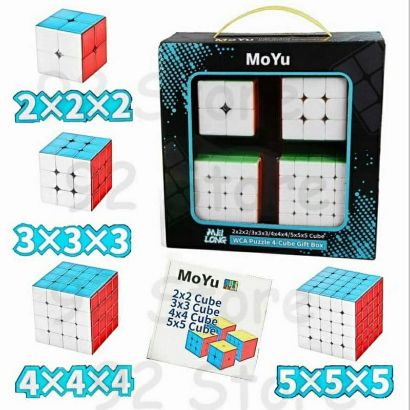 Original Kit Cubo Mágico 2x2x2 + 3x3x3 + 4x4x4 + 5x5x5 MoYu Profissional com Manual