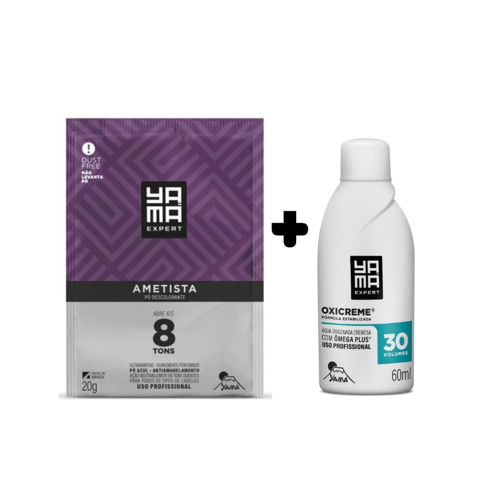 Kit Pó Descolorante Yamá Ametista 20g + Água Oxigenada – Clareia e Neutraliza Tons Amarelados