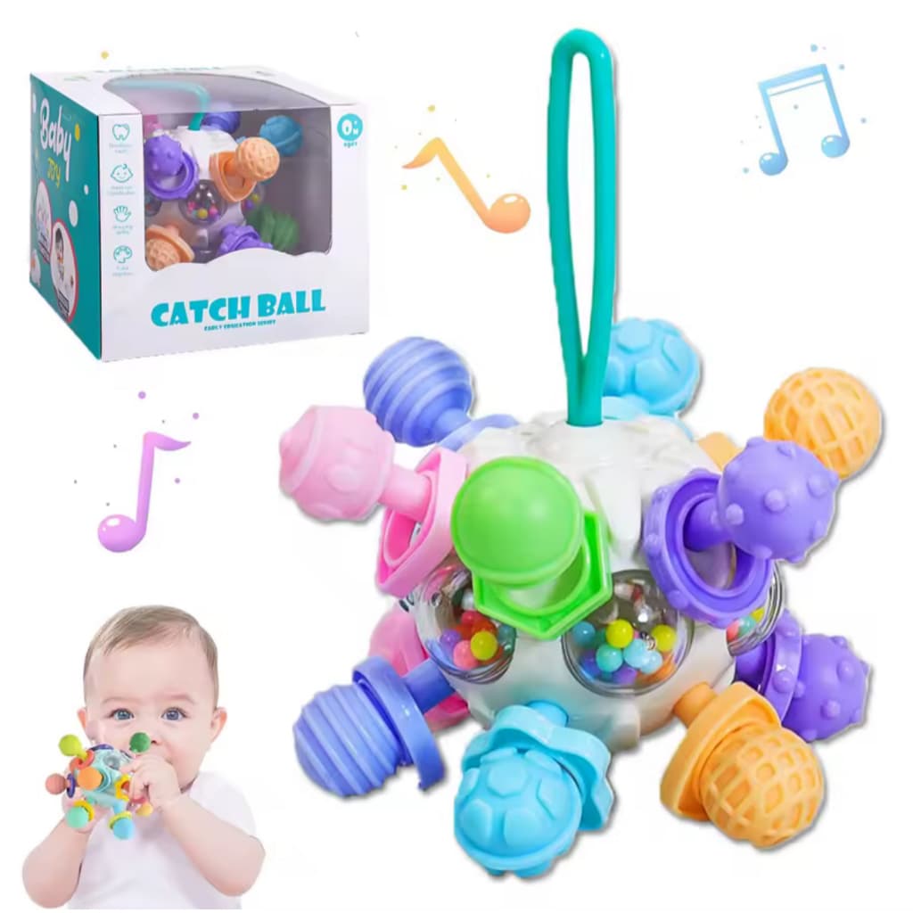 Chocalhos de silicone para bebê  brinquedo sensorial para mastigar, bola de dentição, mordedor  bebe