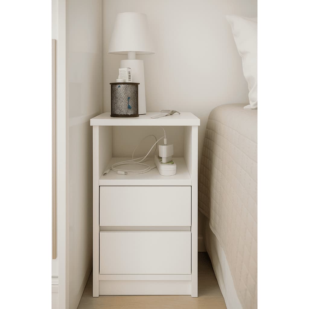 Mesa Cabeceira com 2 Gaveta e Nicho Branco 25x60x30