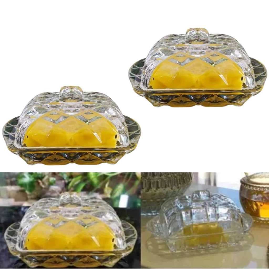 Conjunto com 2 Mantegueiras De Vidro Cristal com tampa Retangular Luxo