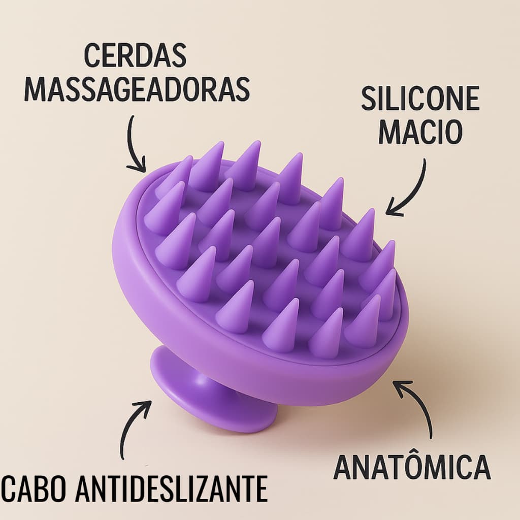 Escova Massageadora para Cabelo, Couro Cabeludo De Silicone Ativa Circulação