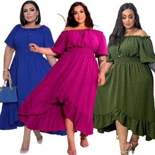 Vestido Feminino Moda Evangélica Plus Size Elegante Casual Tendencia Verão 48 Ate  56 Duna