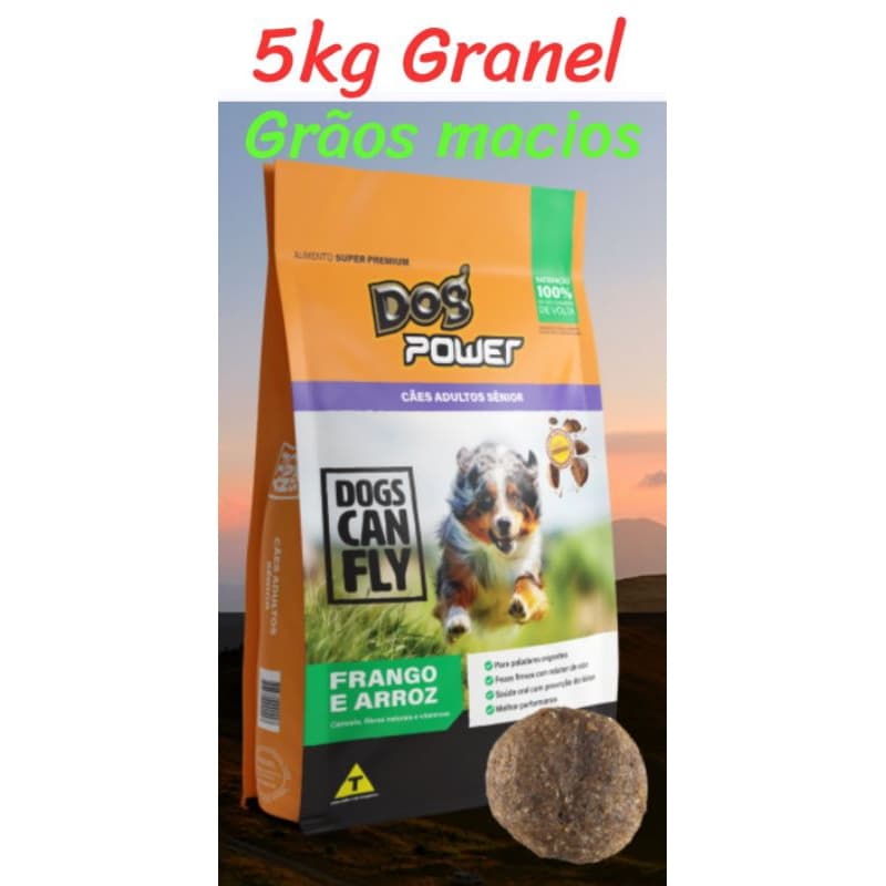 5kg Granel, Dog Power Sênior, Frango e Arroz, Super Premium, Grãos Macios, ração para cachorro idoso, todas raças/portes