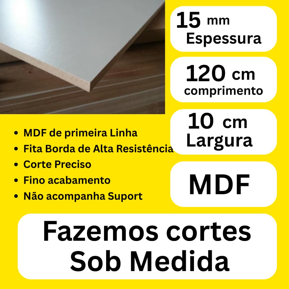 Prateleira Mdf 15mm Branco Tx 120x10cm C/Acabamento Fitado 3 Lados.