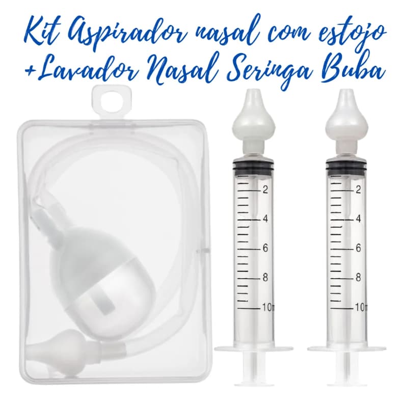 Kit Buba Aspirador Nasal com Base Higiênica + 2 Seringas Lavagem Nasal