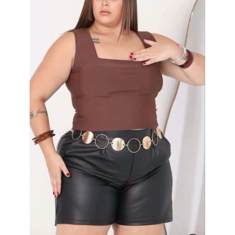 Cropped plus size feminino decote quadrado Alça grossa forrado