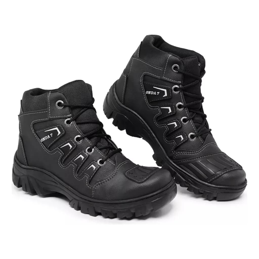 Bota Motociclista + Relógio Coturno Motoqueiro Proteção Marcha Bico