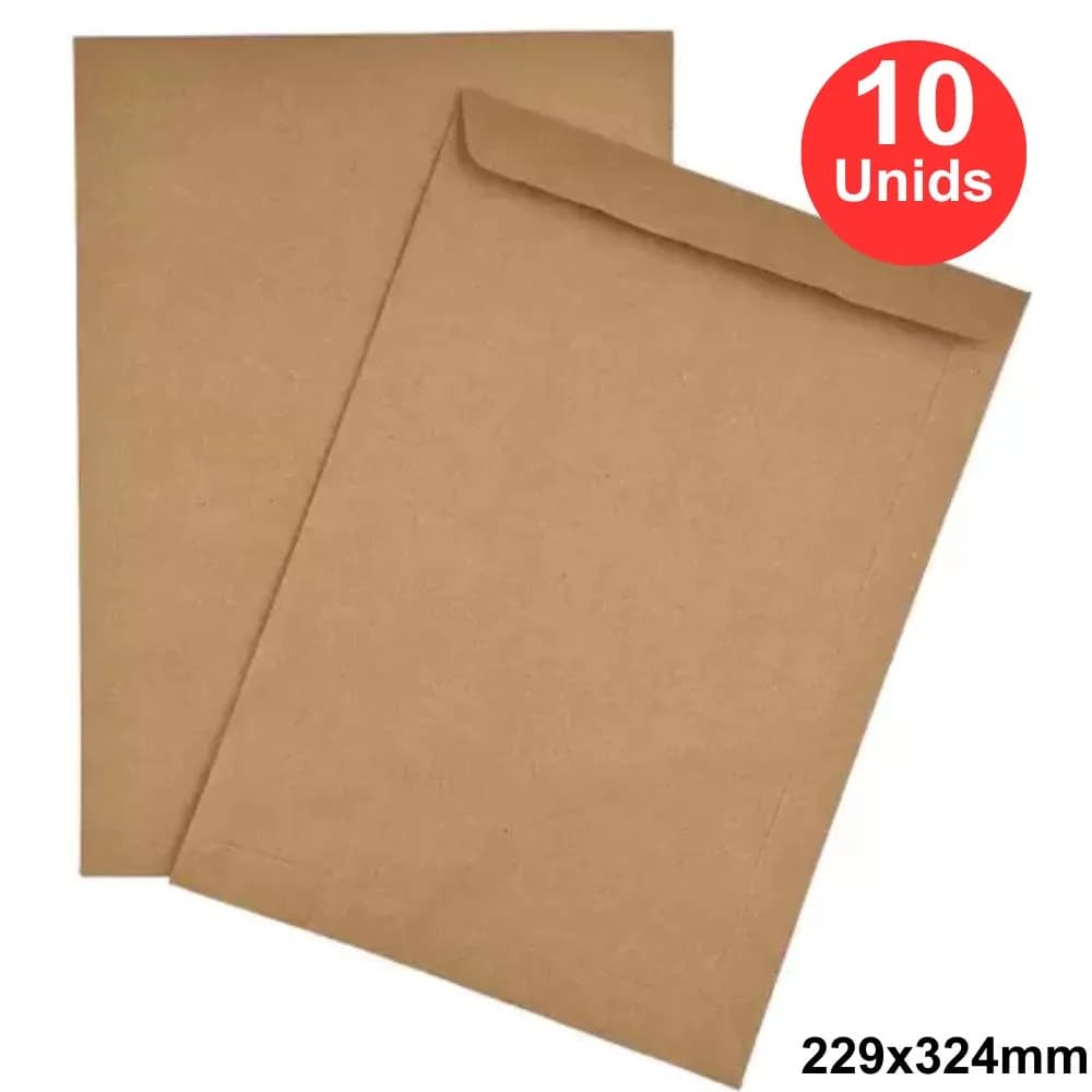 Kit 10 x Envelope Pardo Maior que a Folha A4 229mm x 324mm c/80g