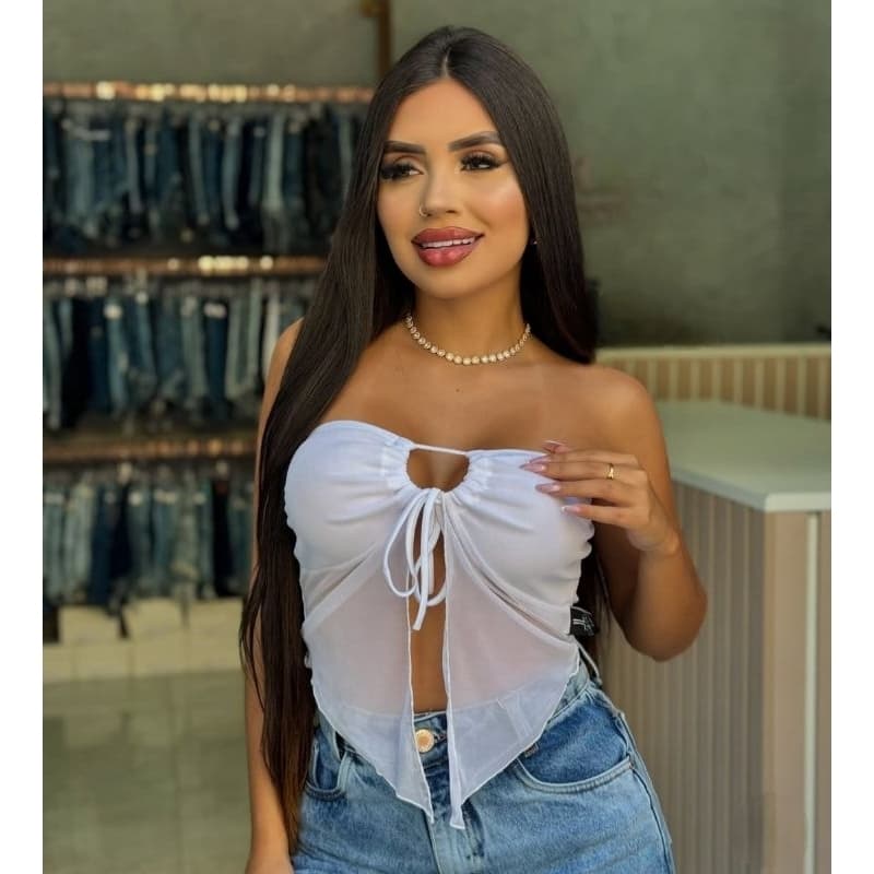 CROPPED TOMARA QUE CAI DE TULE