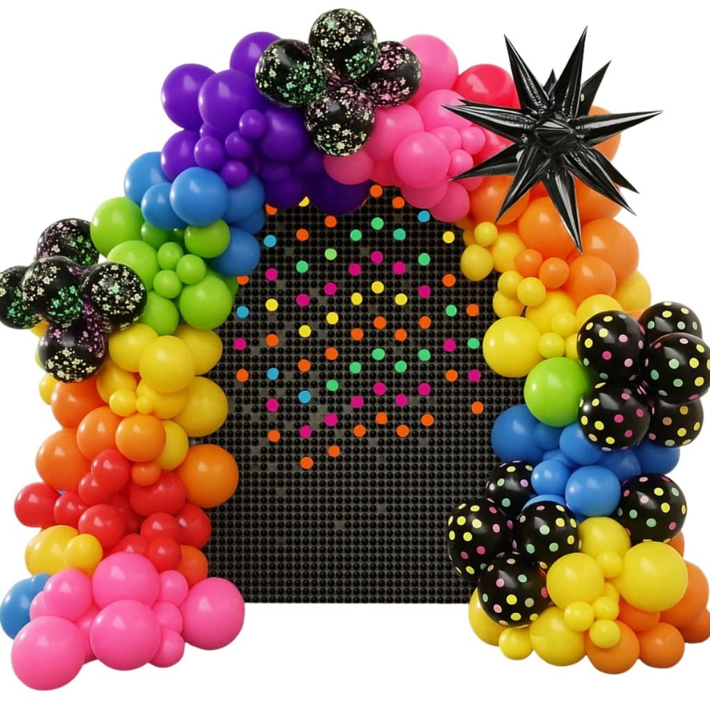 Kit Balão Bexiga Neon Arco Completo para Festa com Fita e Cola Decoração Brilha na luz Negra