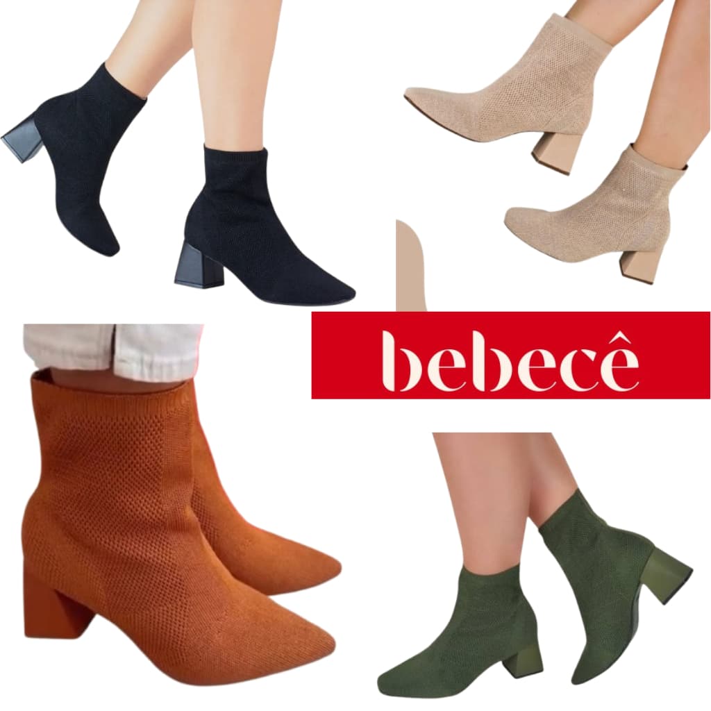 Bota Cano Curto Feminino Bebece em Cacharrel Salto Grosso Bico Fino