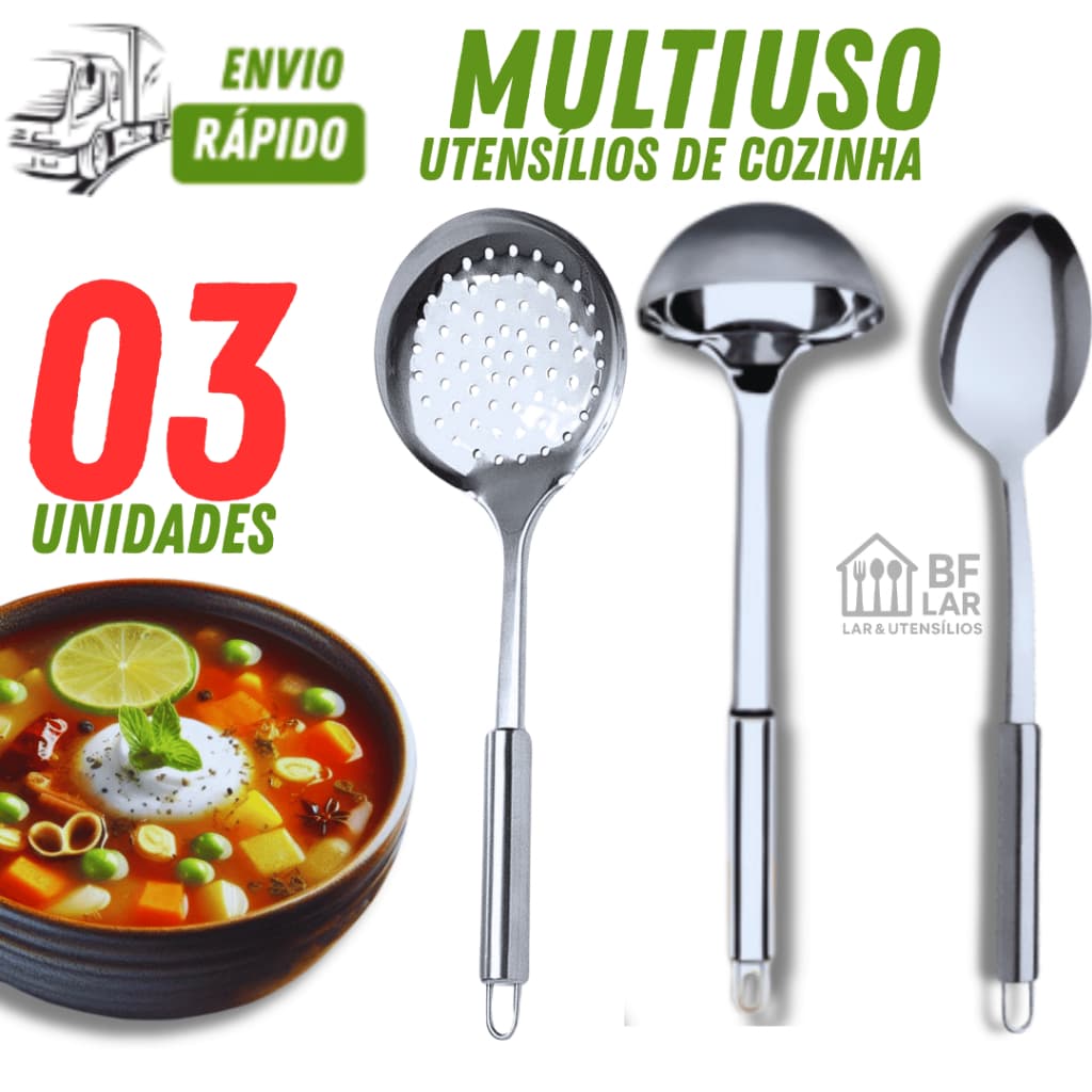 Utensílios Multiuso em Inox Colher/ Escumadeira/Concha para Frituras Pegadores de Arroz Feijão Geral
