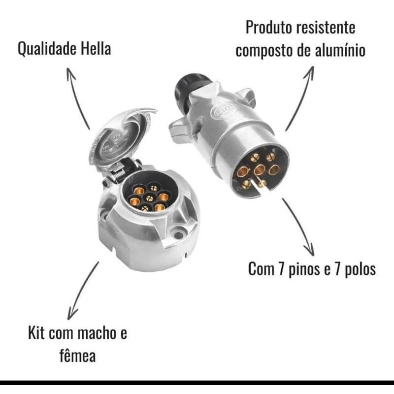 Kit Tomada Alumínio Engate Cromada 6 Polo Reboque Carretinha