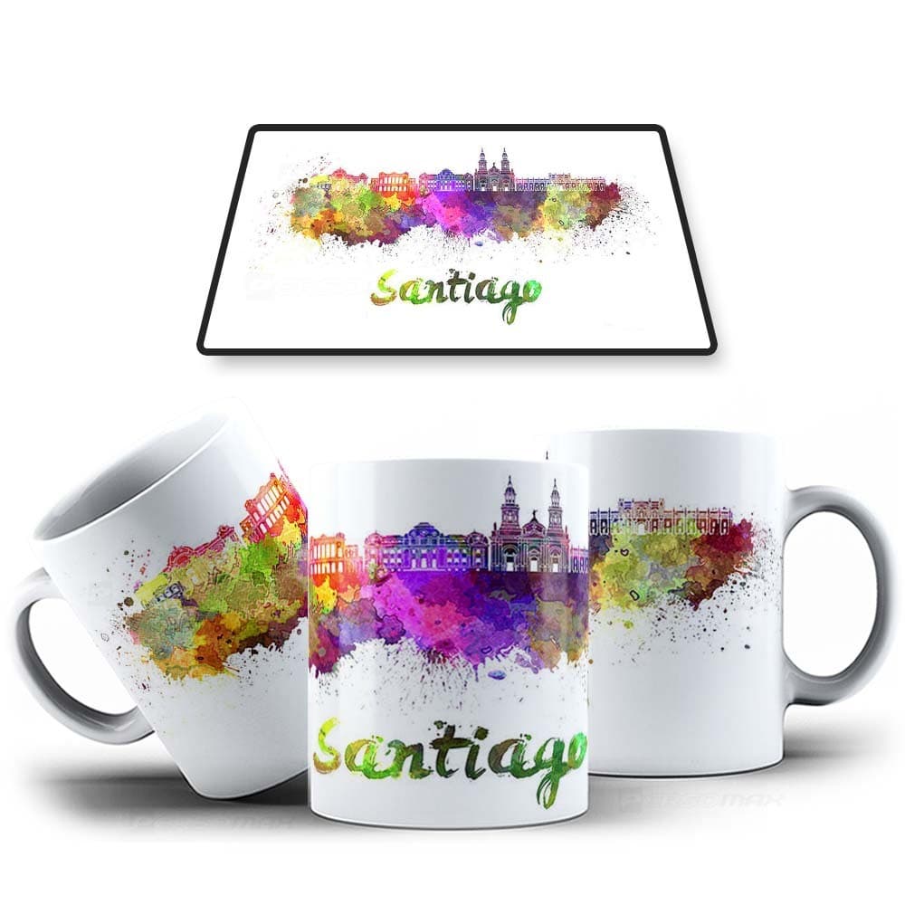 Caneca Lembrança da Cidade de Santiago no Chile Souvenir de Viagem Chileno América do Sul