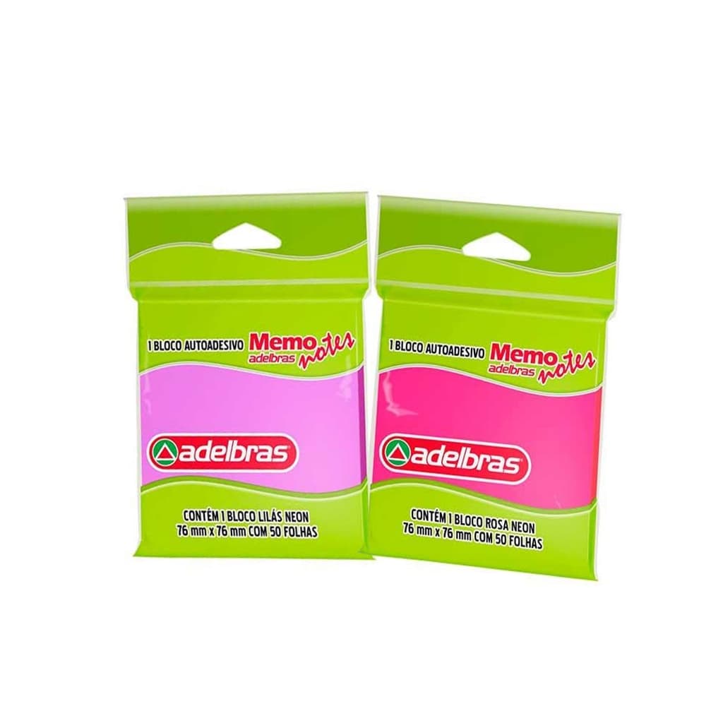 Bloco Adesivo Kit com 2 Rosa e Roxo 76x76mm com 50 Folhas Cada Bloco de Recado