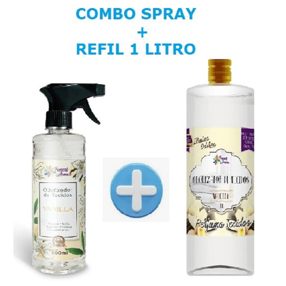 Kit Odorizador Vanilla Spray 500ml e Refil 1 Litro Tropical Aromas