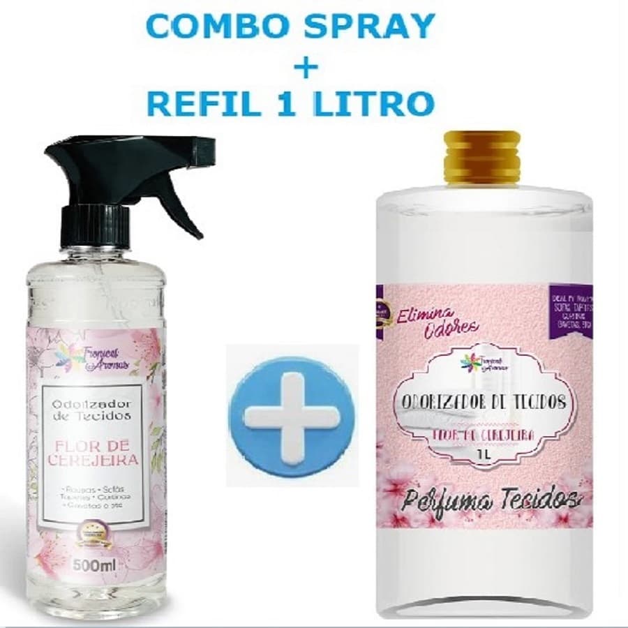 Kit Odorizador Flor de Cerejeira Spray 500ml e Refil 1 Litro Tropical Aromas