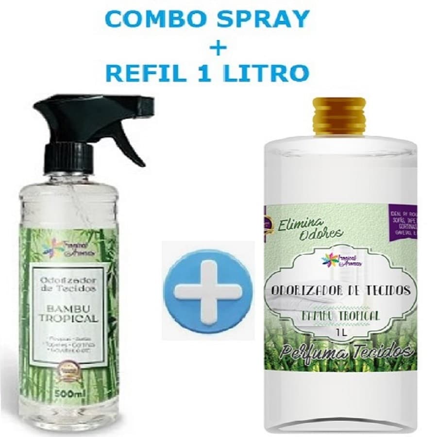 Kit Odorizador Bambu Spray 500ml e Refil 1 Litro Tropical Aromas