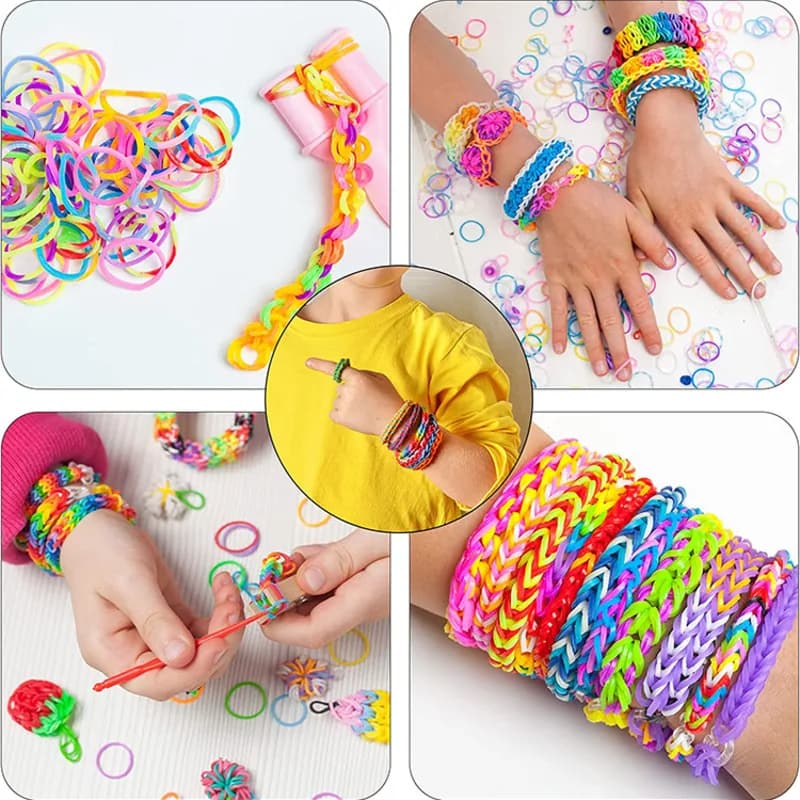 Kit 2, 4 ou 6 Pacotes de Elástico de Fazer Pulseira  Cores Vibrantes e Sortidas Silicone Premium