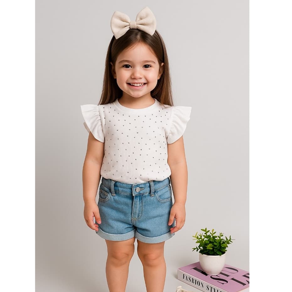 BLUSA INFANTIL MENINAS MANGA PRINCESA PEDRARIA BLUSA COM STRAS BABADO