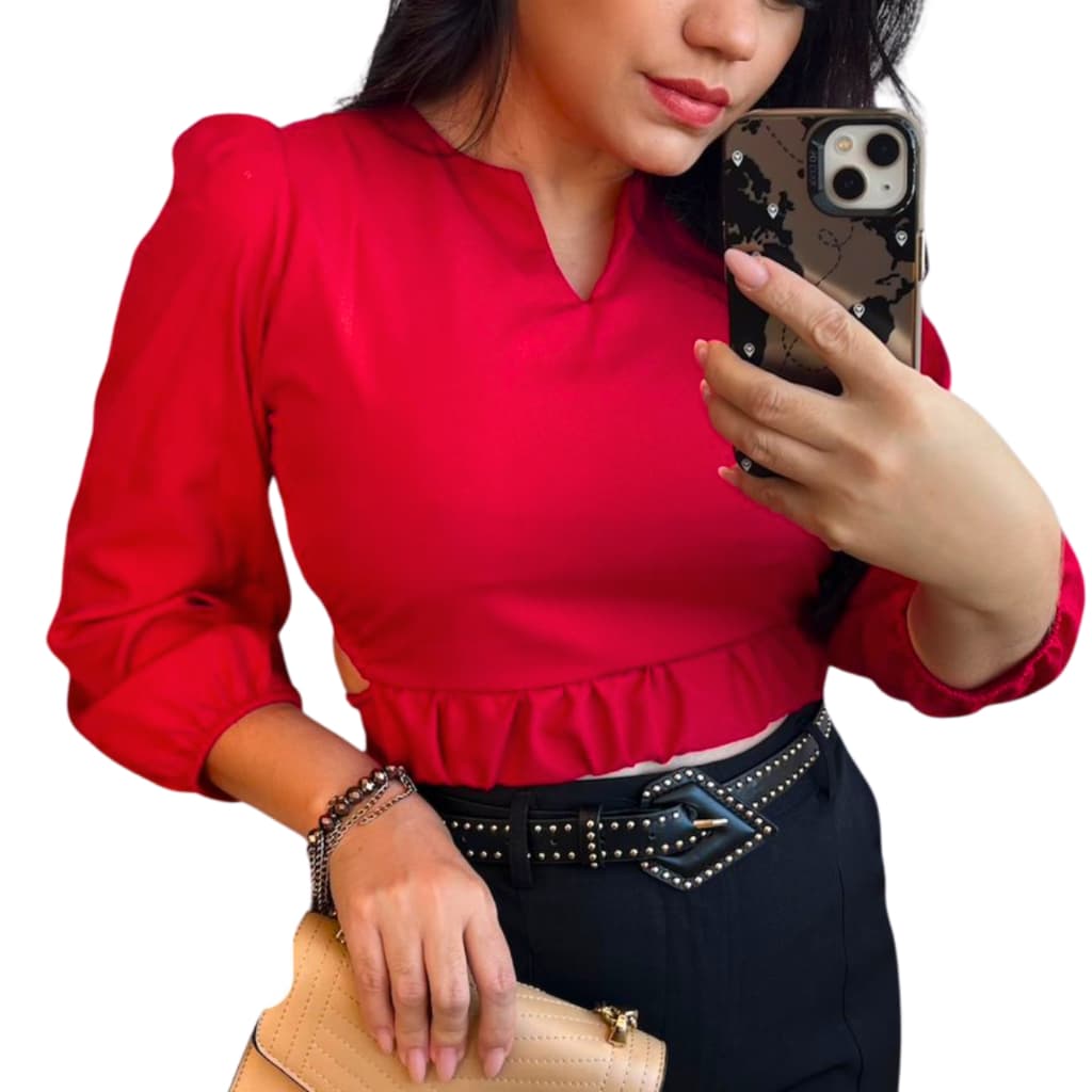 Blusa feminina Cropped amarrar manga