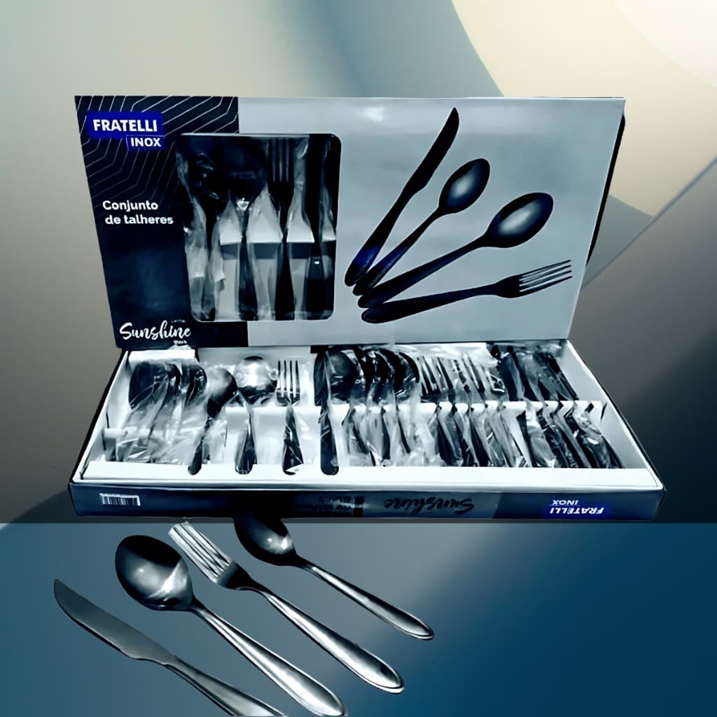 Faqueiro Jogo Talheres Black Aço Inox 24 Peças Sunshine