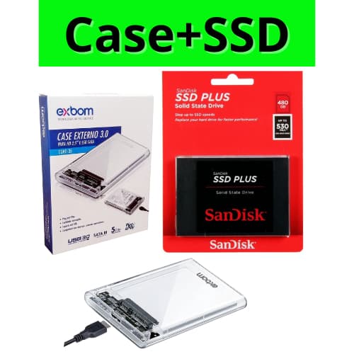 Ssd Sandisk Plus 240gb/250gb/480gb/1TB + Case HD Externo Transparente Sata Usb 3.0 Exbom