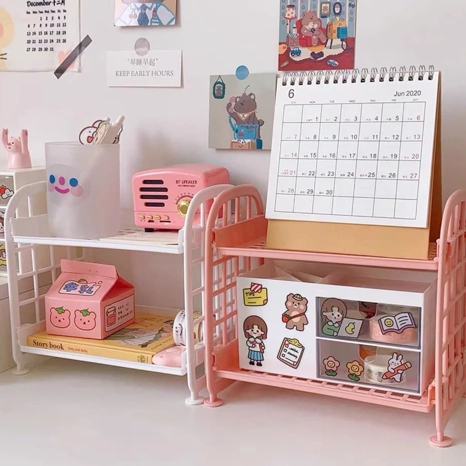 Organizador Prateleira Com Duas Camadas Plástico Versátil Para Mesa
