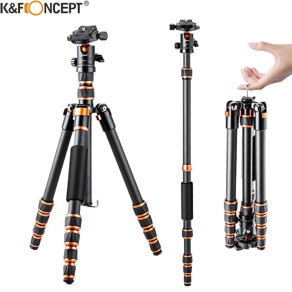 Tripé Monopé K&F Concept Carbono 160cm Super Leve Até 8kg Ball Head 360 Alumínio