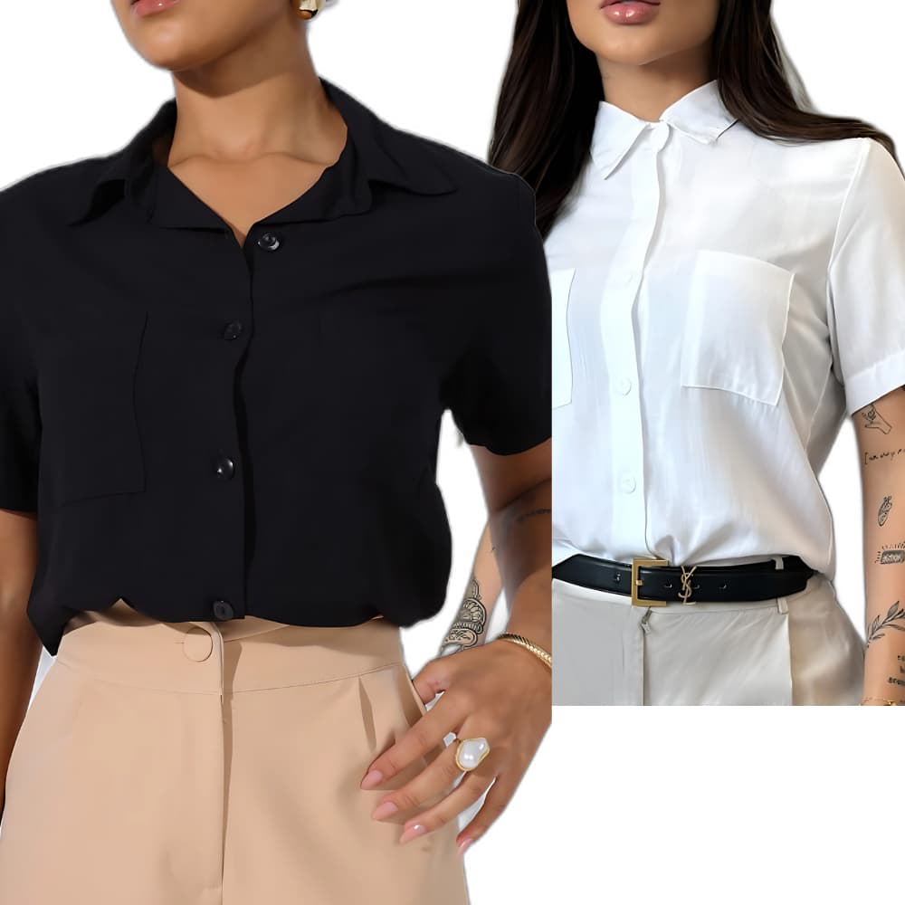 Kit 2 : Camisa Feminina social Manga Curta