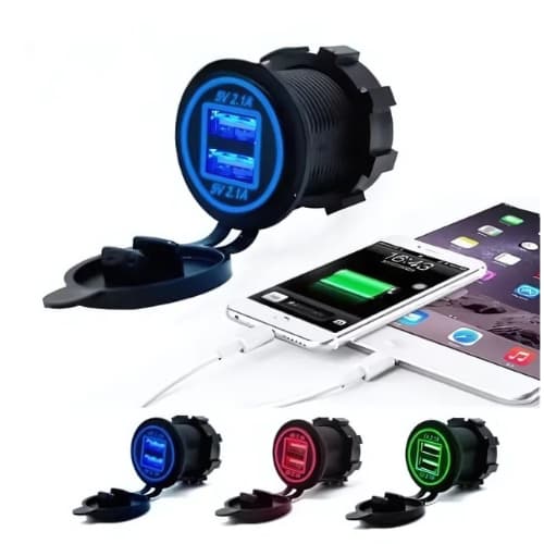Tomada Carregador USB Veicular  2.1A + 2.1A (duas saídas) substitui o acendedor