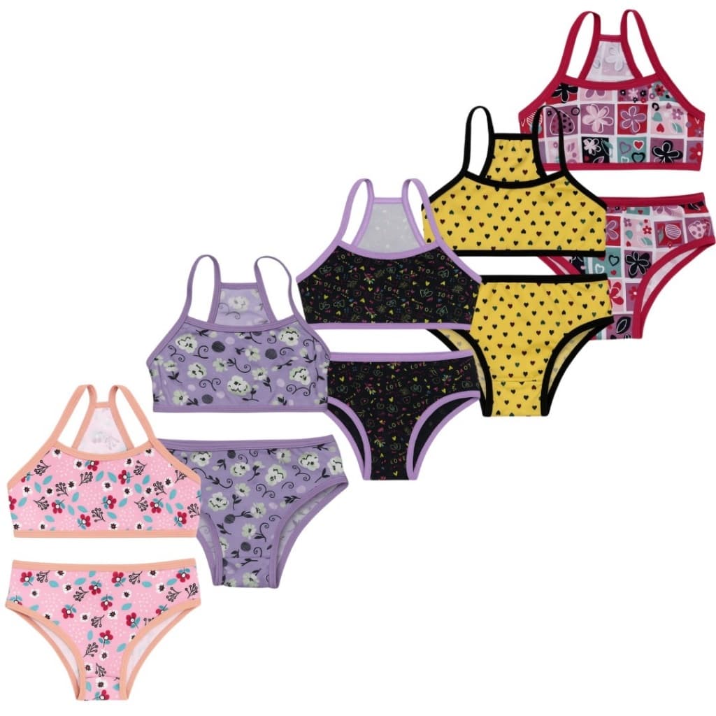 3 Conjunto Estampado infantil top e calcinha menina