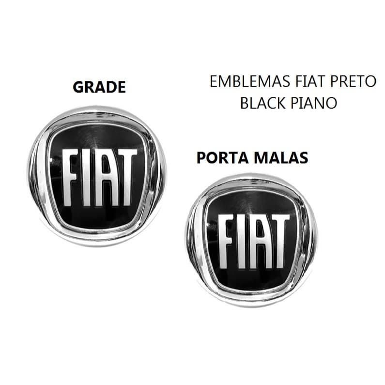 Kit emblemas Grade e Porta Malas Fiat Preto Black Piano Siena 2004 até 2016 Grand Siena 2013 até 2020  Simbolo