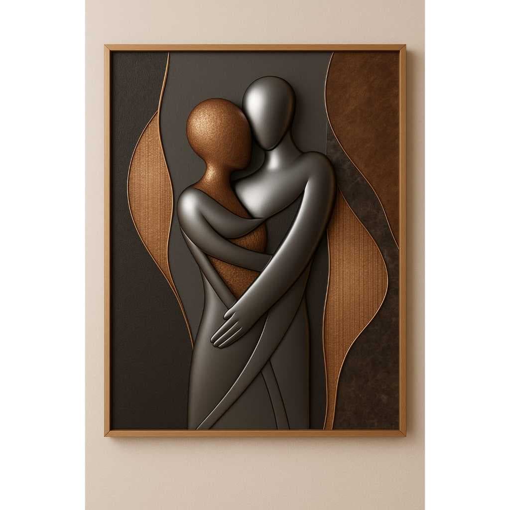 Quadros Decorativos Mosaico Moderno Amor Casal Prateado Estilo Nórdico Decoração Sala Quarto Hall