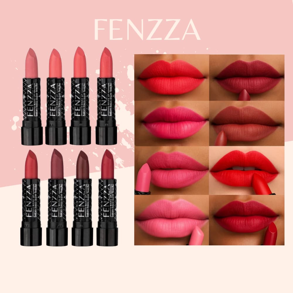 Kit 8 Batons Fenzza Matte Fosco Alta Fixação + Vitamina E - Premium Cores