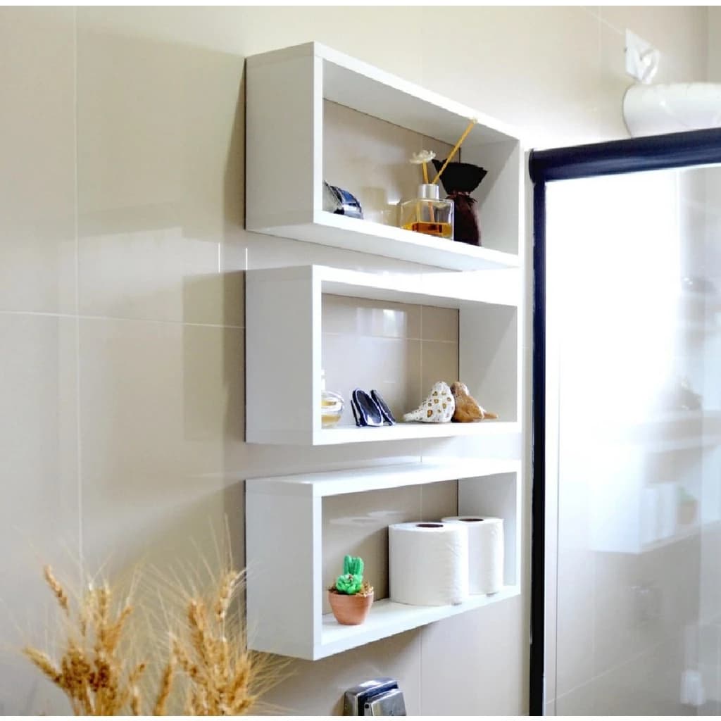 Nicho Organizador Retangular 50x20x10cm Kit 3 Peças Em Mdf Branco ou Preto