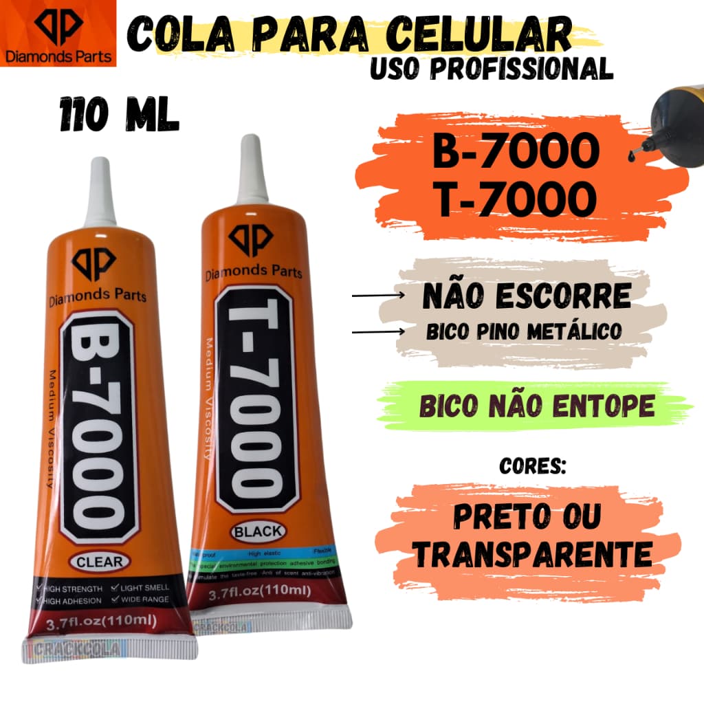 Cola Especial B-7000 / T-7000 110ml Diamond Parts – Transparente ou Preta, Para Celular, Eletrônicos