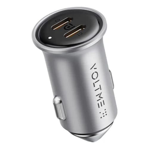 Carregador de celular Veicular Duplo Usb-c 20w Alumínio Cazo Voltme Cinza