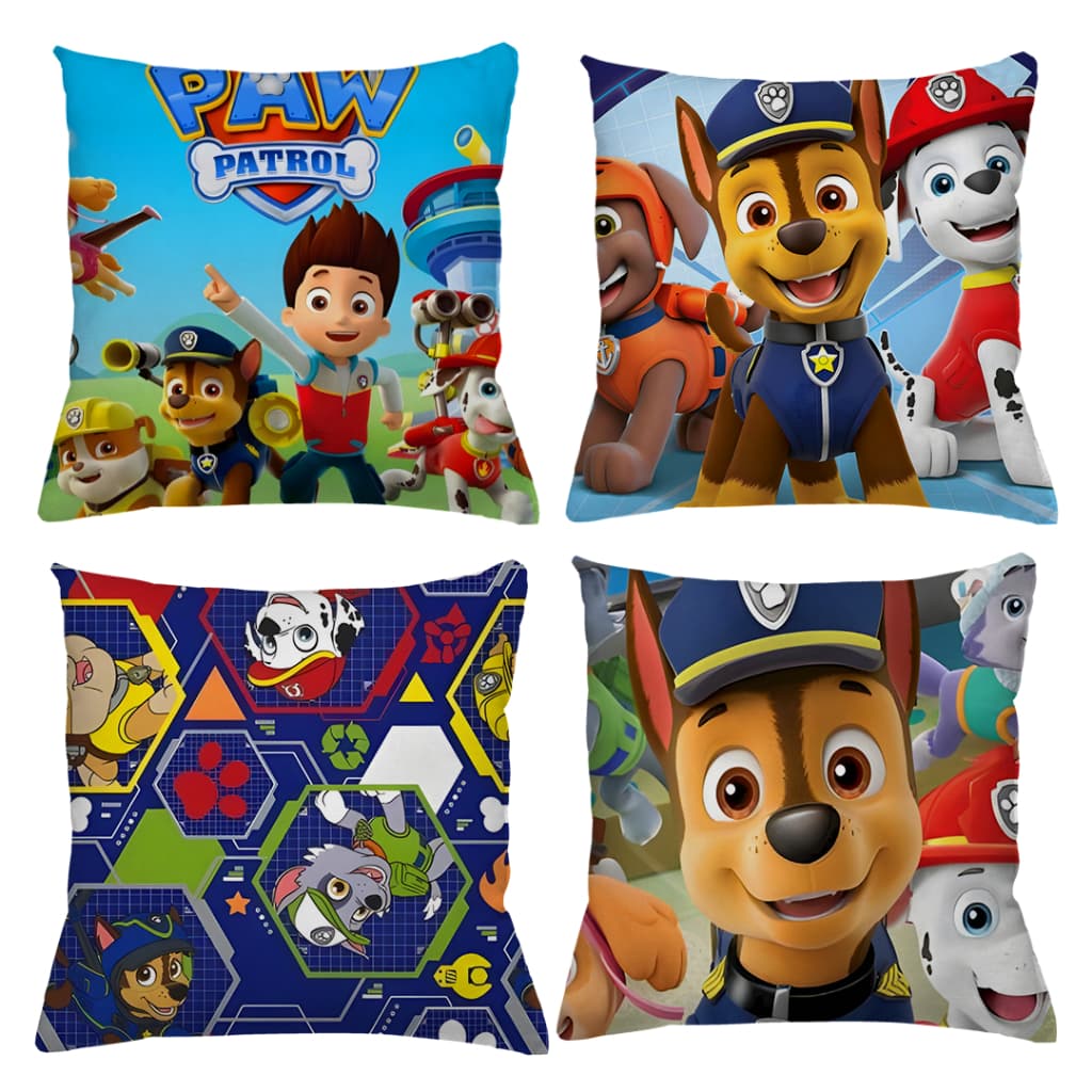 KIT 4 CAPAS DE ALMOFADAS DECORATIVAS PATRULHA CANINA CHASE SKYE TAMANHO 45X45