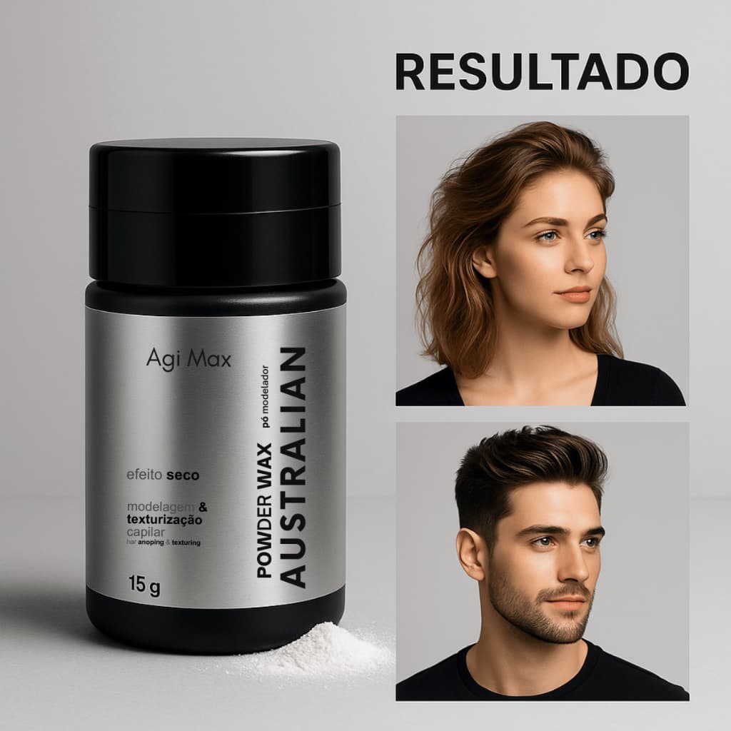 Pó Modelador Efeito Seco Pomada em Pó Matte Australian Powder Wax Modelador Capilar 15g