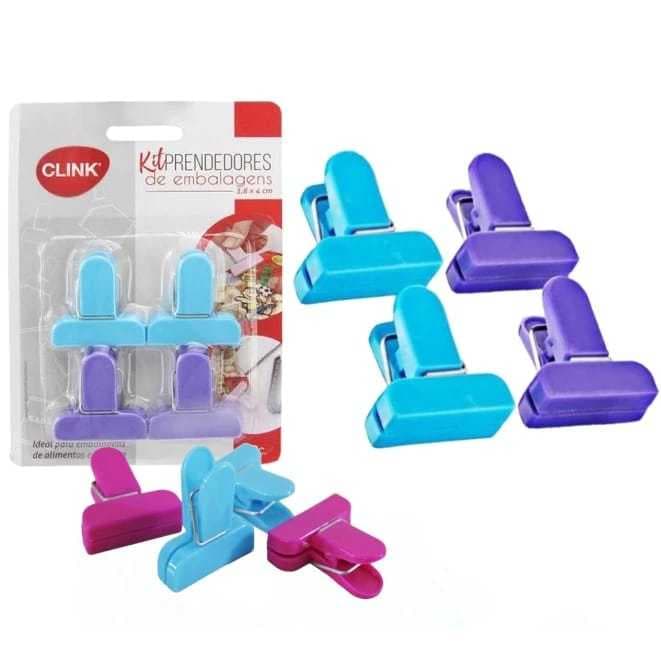 Kit 4 Prendedores de Embalagens – Clipe Lacre para Sacos de Alimentos Cozinha Clink