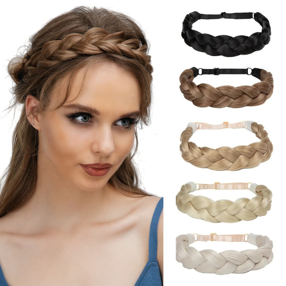 Tiara Trança Sintética Regulável - Faixa de Cabelo Feminina com Efeito Natural | Headband Trançada Fashion