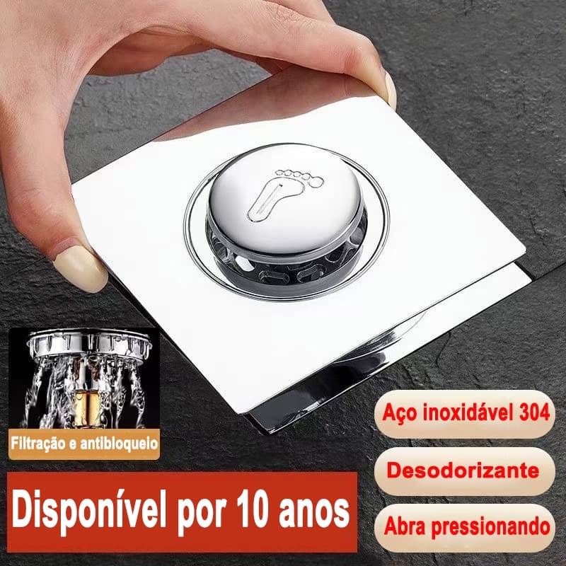 🔥 Ralo Click Inteligente 10x10cm/15x15cm | Aço Inoxidável Antiodor | Fácil Limpeza para Banheiro Lavabo e Casa de Banho