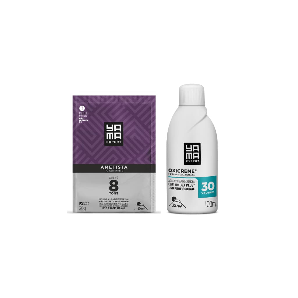 Kit Clareador Pó Descolorante Yamá Ametista 20g + Água Oxigenada 30 volumes 100ml