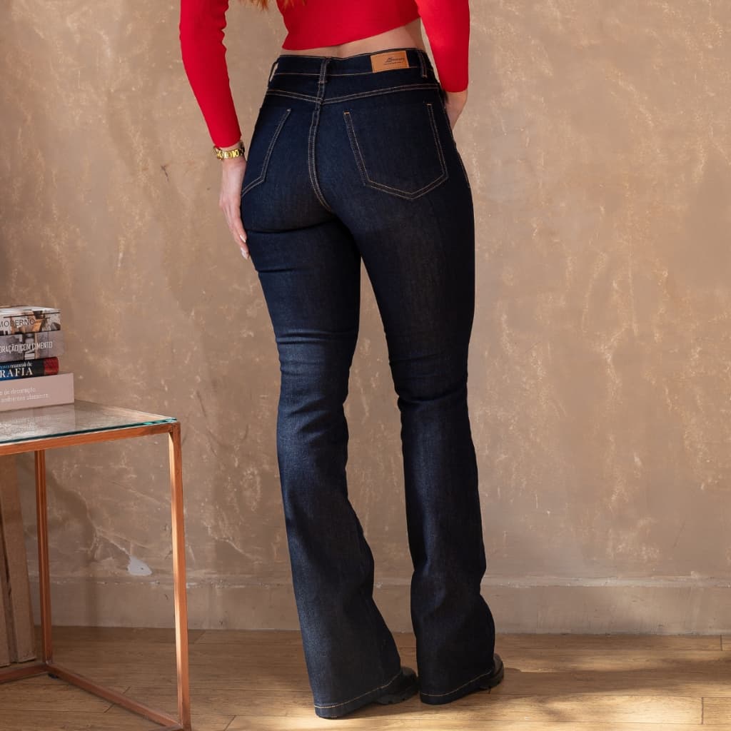 Calça Sawary Feminina Original Lycra Elastano Escura Cintura Média Legítima Flare Bootcut Boca Sino