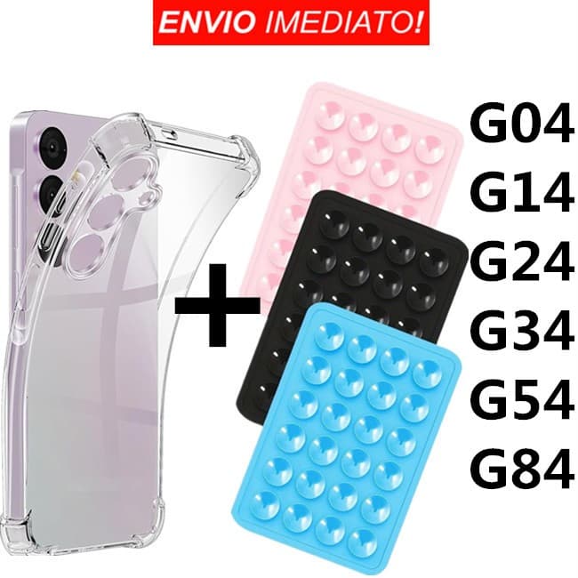 Capa Transparente TPU Anti Shock + Suporte Adesivo Ventosa silicone Para Motorola G04 G14 G24 G34 G54 G84